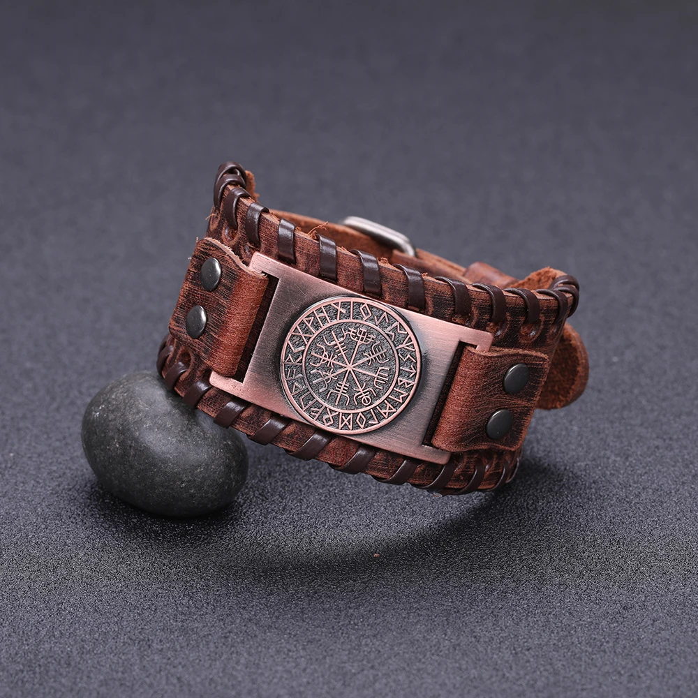 LIKGREAT Viking Vegvisir компас Подвески, браслет, нордические руны, очаровательный браслет для мужчин, Odin черный коричневый кожаный браслет, ювелирные изделия