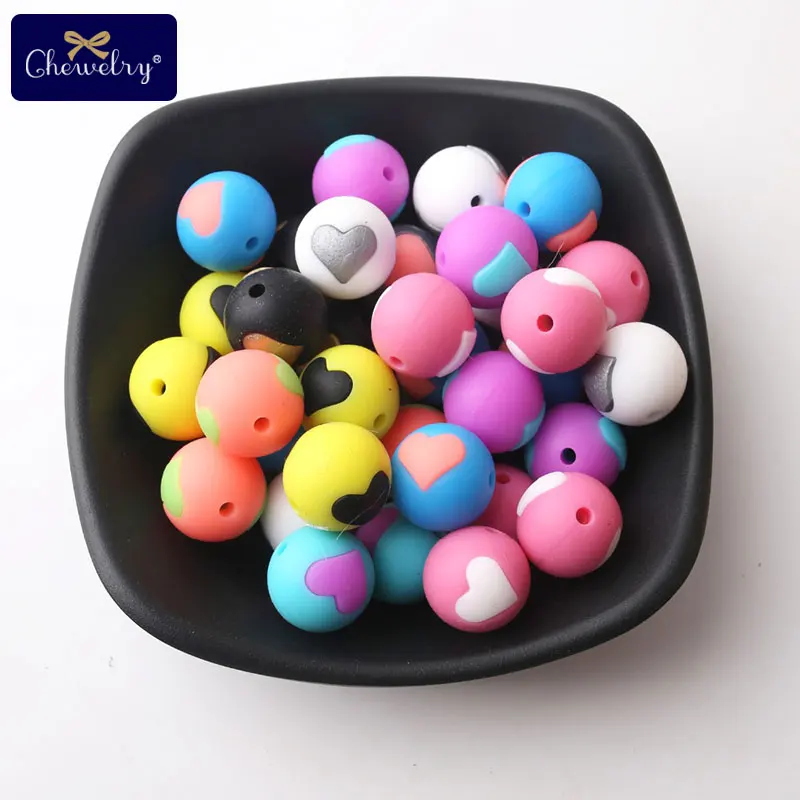 CHEWELRY 5pcs Silicone Heart Shape Beads Food Grade Teething Accessories Baby Shower Toys Necklace Bracelet Teether Product | Мать и