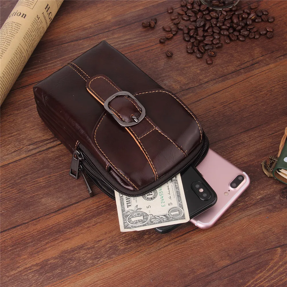 6.3 Inch men phone waist case for iPhone 8plus 7plus s9plus s8plus x Universal Brown Leather Wallet Bag Luxury Belt Pack Purse | Мобильные