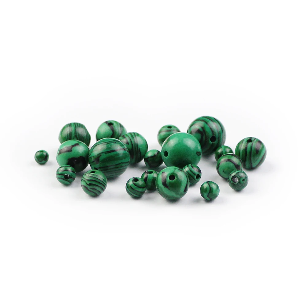 

BTFBES Synthesis Malachite Stone Green Beads 4/6/8/10/12MM Round Peacock for Loose Bead Ball For Jewelry Bracelet Making DIY 15"