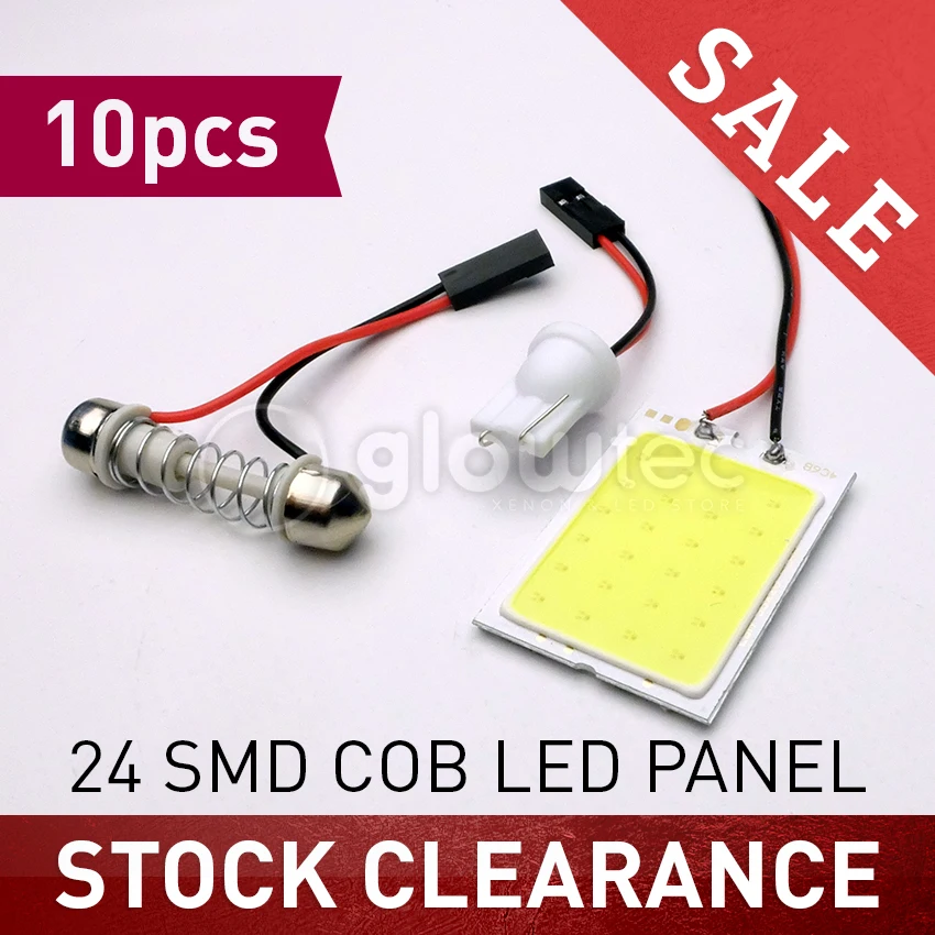 Wholesale 10Pcs White 24 Smd Cob Led Panel Car Auto Interior Reading Lamp Bulb Light Dome Festoon BA9S 3Adapter DC 12v GLOWTEC