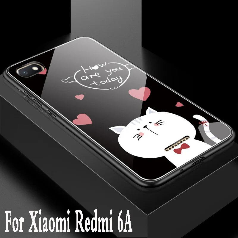 Роскошный чехол для Xiaomi Redmi 6A из закаленного стекла с 3d рисунком мультфильма