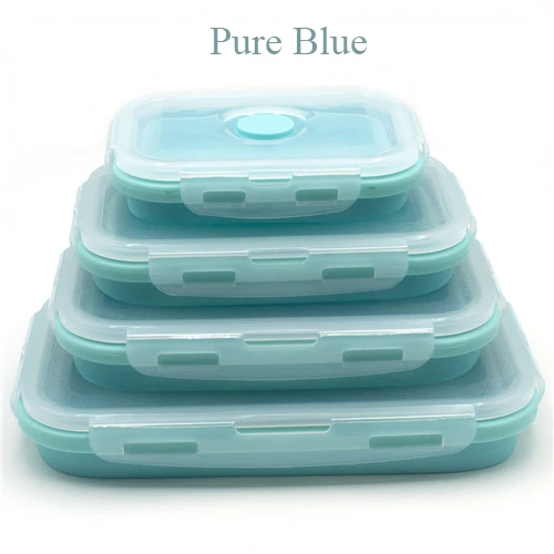 Pure Blue Box 4pc Креативная портативная силиконовая коробка для ленча Складная СВЧ термос для бенто складная коробка для завтрака еда Японский китайский контейнер - Цвет: Pure Blue Box 4pc