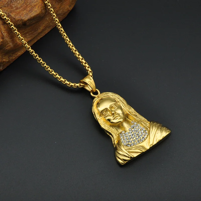 Хип хоп Золото Цвет Bling Virgin Кулон Титан 316L нержавеющая сталь подвески ожерелья