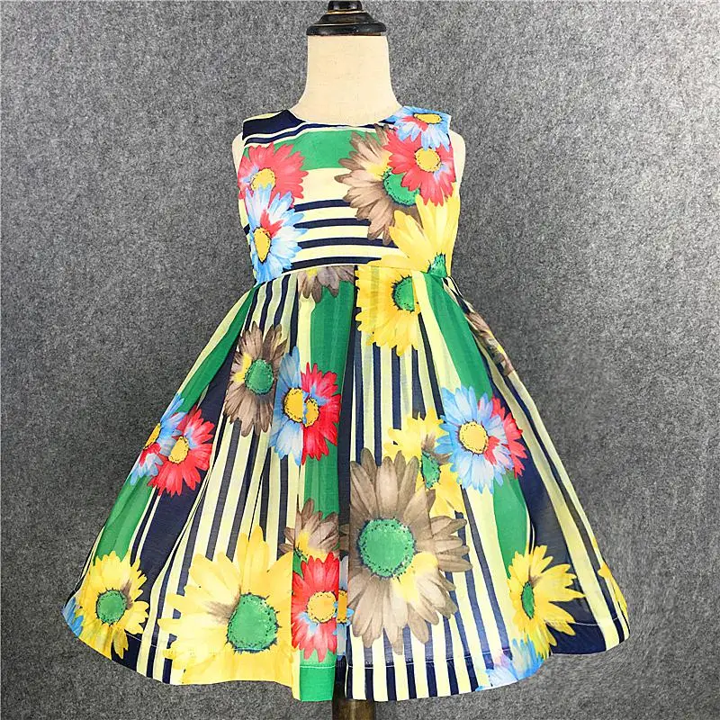 Kseniya Kids/ г.; летнее платье принцессы без рукавов с цветочным принтом для маленьких девочек; Одежда для девочек для вечеринки и свадьбы - Цвет: Зеленый