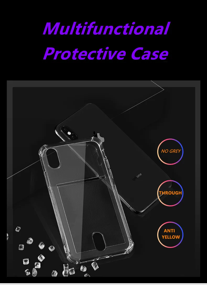 Прозрачный чехол для телефона из ТПУ с отделением кредитных карт iPhone X XR XS Max 5 6 6P 7P