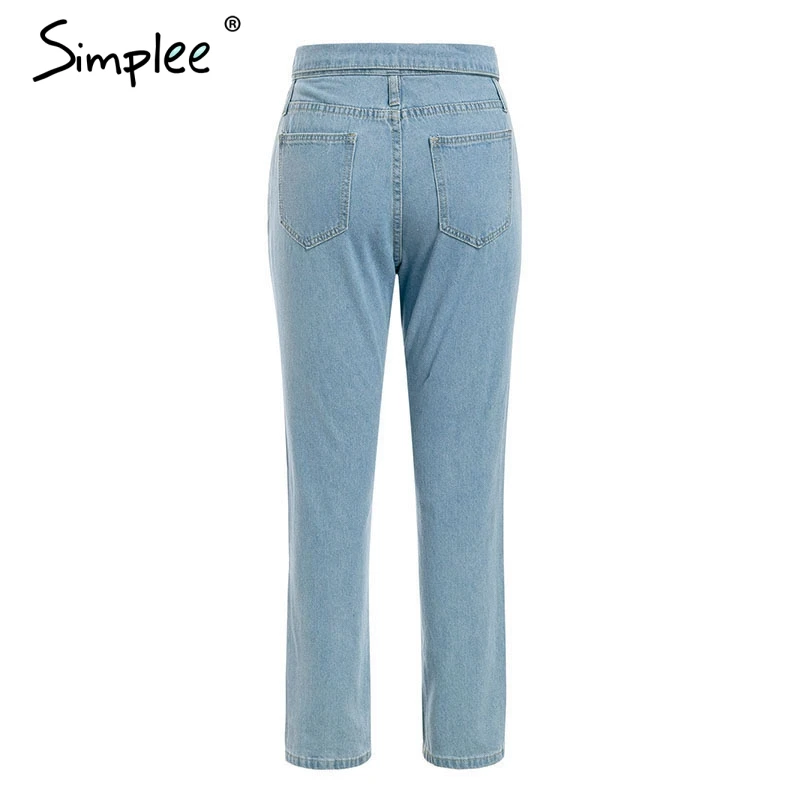 Simplee Fold-over waist blue jeans women pants Casual pocket denim harem Streetwear skinny autumn trousers 2019 |