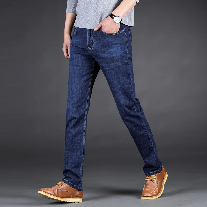 Мужские прямые джинсы стрейч повседневные для бизнеса весна осень большие