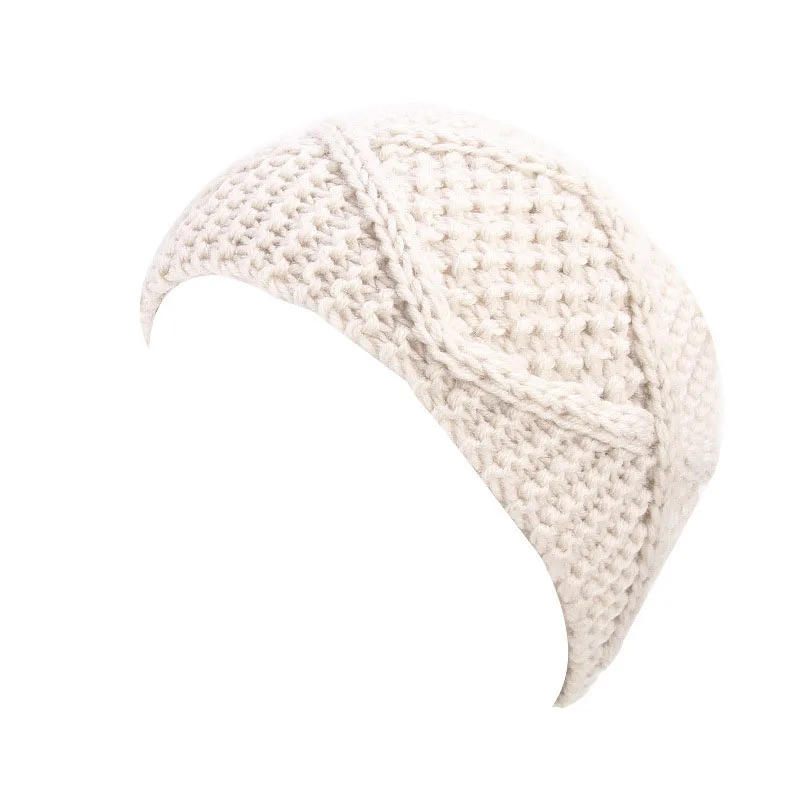 Модная вязаная повязка для волос ручной работы женщин одноцветная осенне-зимняя