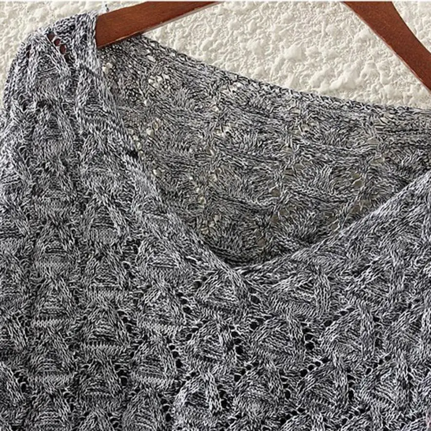 Свитер женский зимний белый вязаный с вырезом длинным рукавом 2018 C30816 | Женская