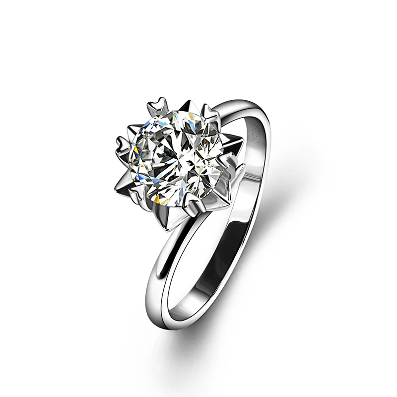 Модный классический стиль 1ct Круглый Муассанит установка шесть зубцов 18 k Белое Золото Обручальное кольцо для женщин