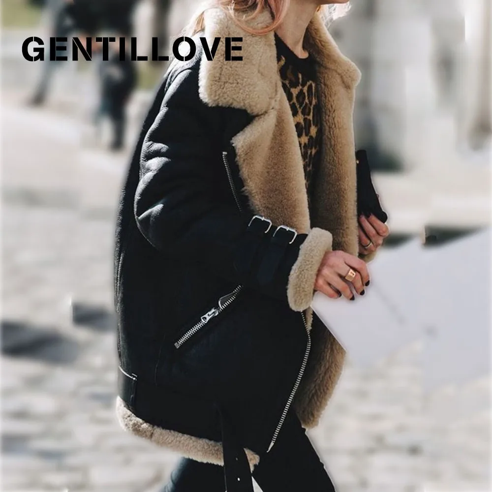 

Women Suede Leather Jackets Female Faux Shearling Sheepskin Coats Autumn Winter Lambs Wool Short Motorcycle Coats Windbreaker