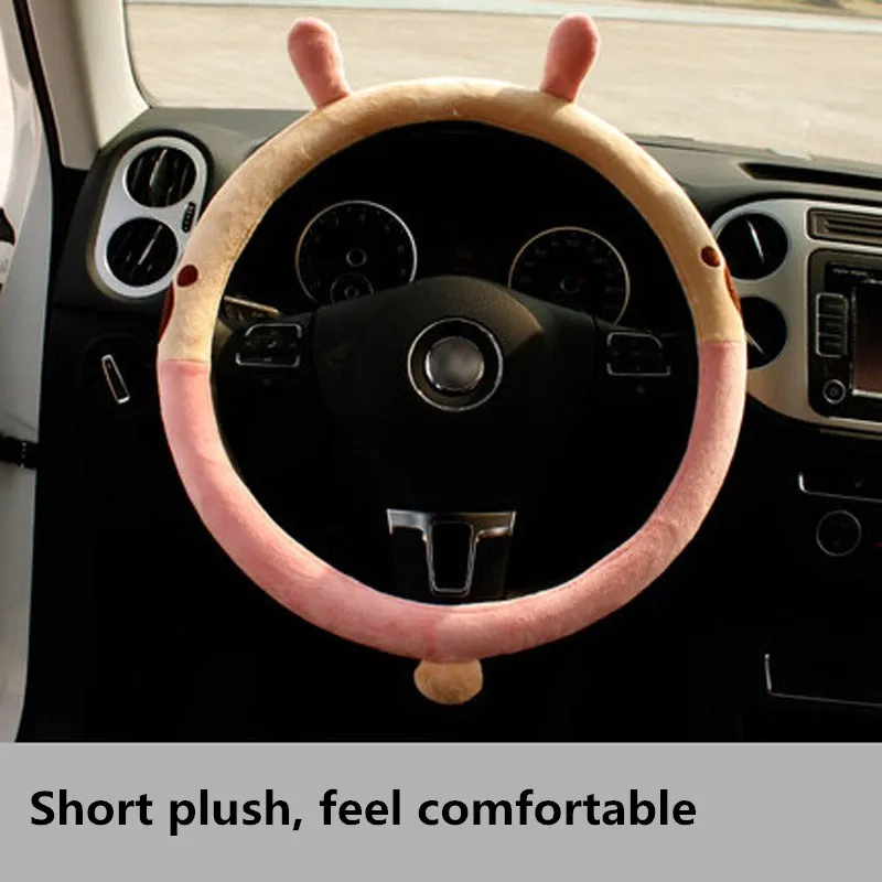 

Cartoon Car Steering Wheel Cover Short Plus Rabbit Fox Lion Bear Steering-Wheel Covers Protector Cute Auto Interior Accessories