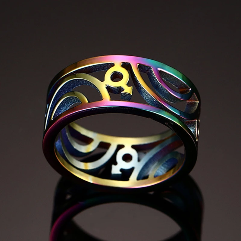 Кольцо из нержавеющей стали для мужчин стильное Радужное кольцо с полым символом