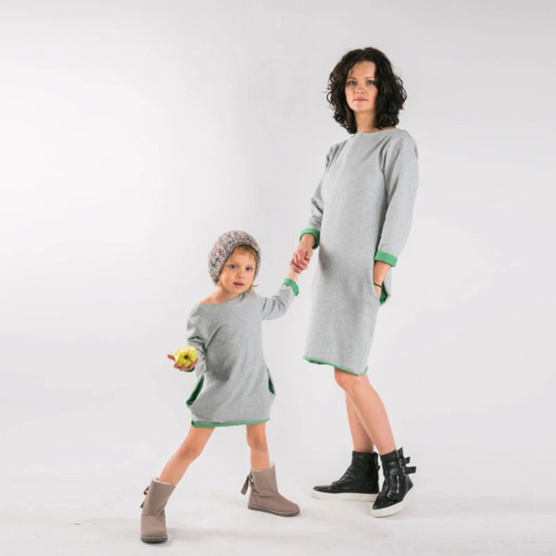 Хлопковые Платья для мамы и дочки одинаковые комплекты семьи сезон лето-осень