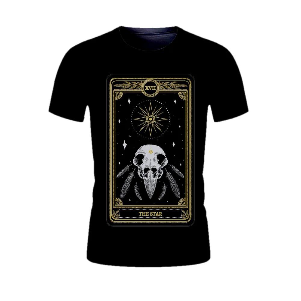 Черная футболка с 3D принтом Таро Мужская/Женская для пары летняя тонкая