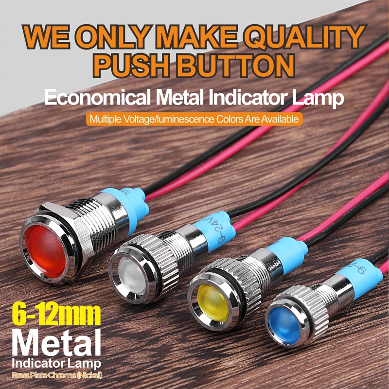 LANBOO 8 мм металлический предупреждающий индикатор LED с проводом 3V12V24V220V380V