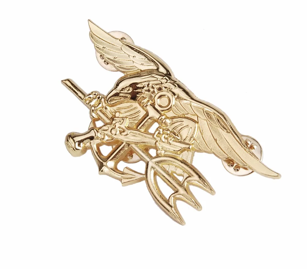 

US NAVY SEAL EAGLE ANCHOR TRIDENT METAL BADGE INSIGNIA GOLD