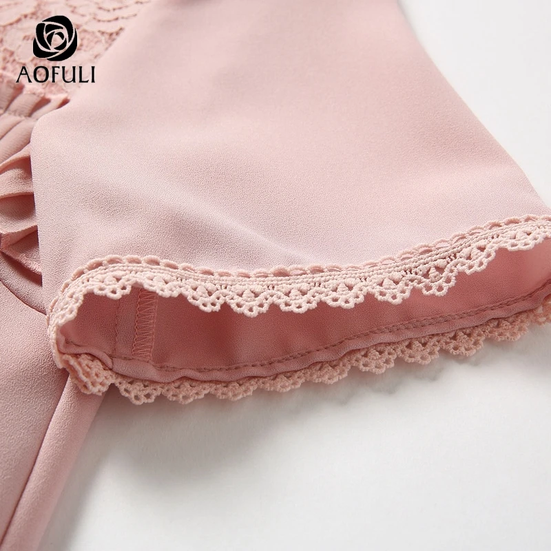 Женское кружевное платье AOFULI A3610 розовое Пестрое большого размера L ~ 4XL 5XL с