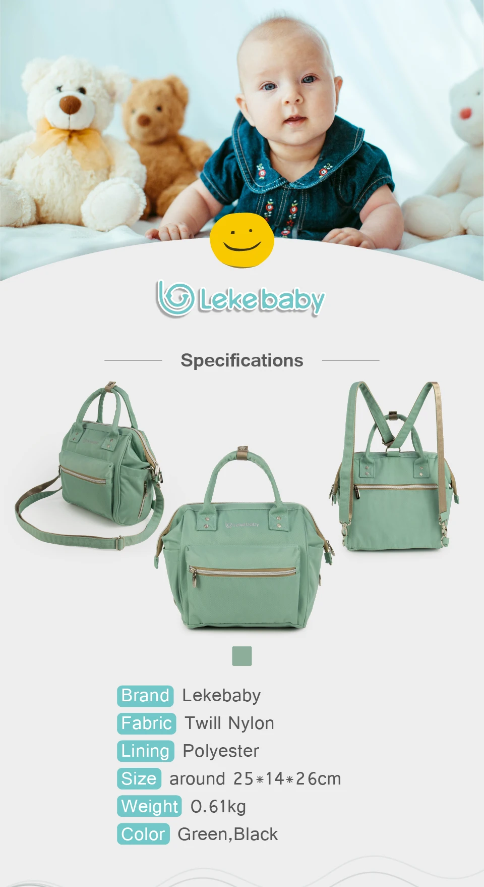 Lekebaby 3 в 1, сумка для детских подгузников, дорожный органайзер, рюкзак, сумки для подгузников для мамы, Сумка Мамы, сумка для беременных, сумка для коляски