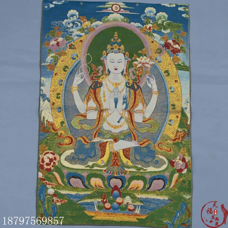 Рождественская парчовая картина Thangka шелковая вышивка тибетский Будда четыре