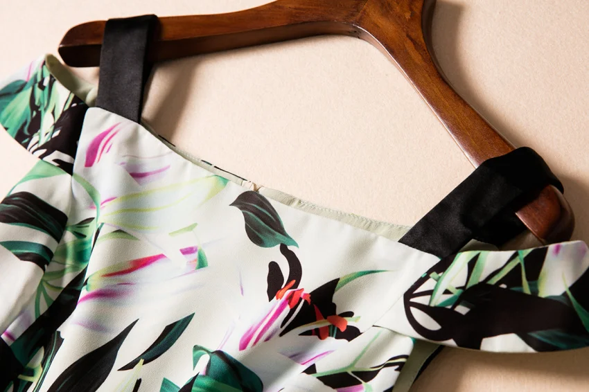 Новое платье-спагетти с принтом в виде листьев высококачественный 2017 новые