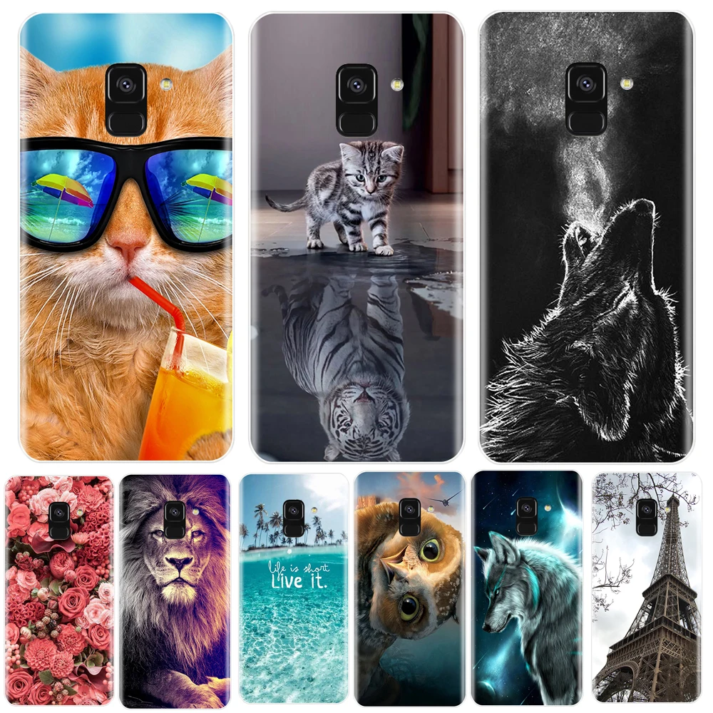 Phone Case For Samsung Galaxy A6 A8 Plus 2018 Soft Silicone TPU Cute Cat Painted Back Cover A3 A5 A7 2016 2017 | Мобильные телефоны