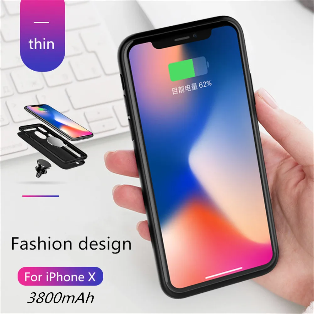 3800 мАч Расширенный телефон батарея мощность Чехол для iPhone x резервный источник