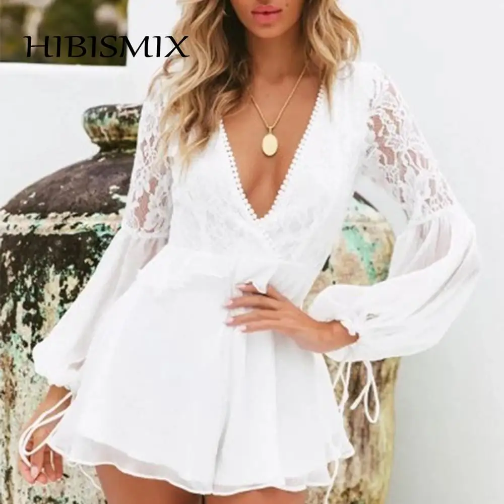 Hibismix пикантные белые Для женщин и открытой спиной комбинезоны модные длинными