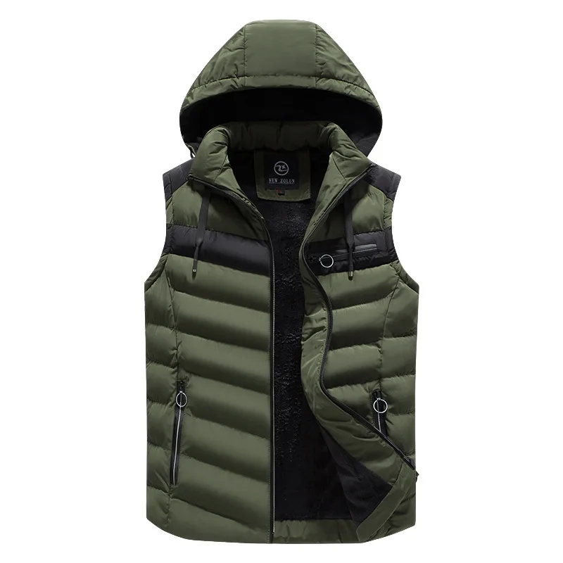 813Deep green Новая мужская куртка с хлопковой подкладкой, верхняя одежда, мужской зимний жилет, пальто, модный дизайн с капюшоном, сшитый теплый повседневный жилет без рукавов - Цвет: 813Deep green