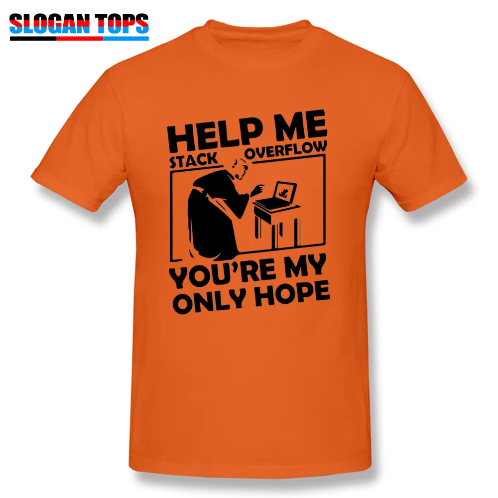Футболка с персонажами из комиксов, Мужская футболка Star Wars Help Me Stack Overflow You're My Hope, футболка с буквенным принтом, белая одежда, хлопок, футболки - Цвет: Orange