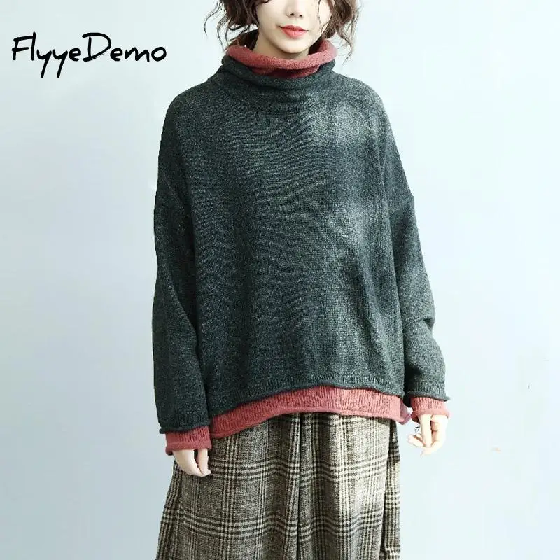 Женский вязаный пуловер с высоким воротником Свободный Повседневный теплый