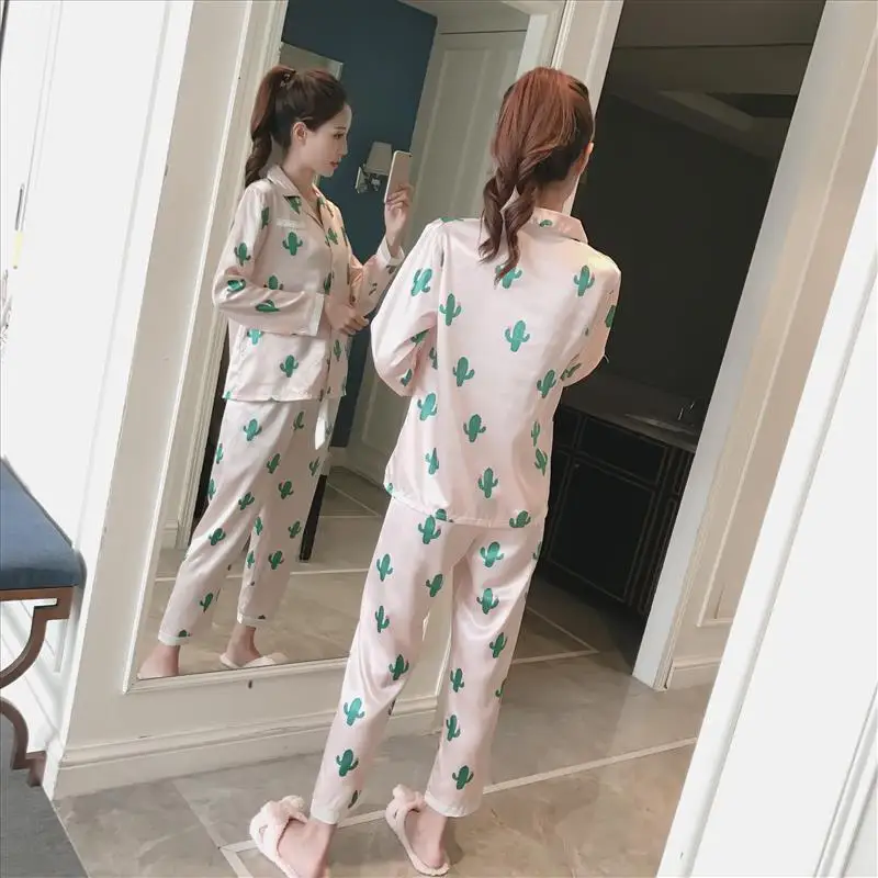 2019 весна осень Женская милая одежда кактус для отдыха женские пижамы с длинными