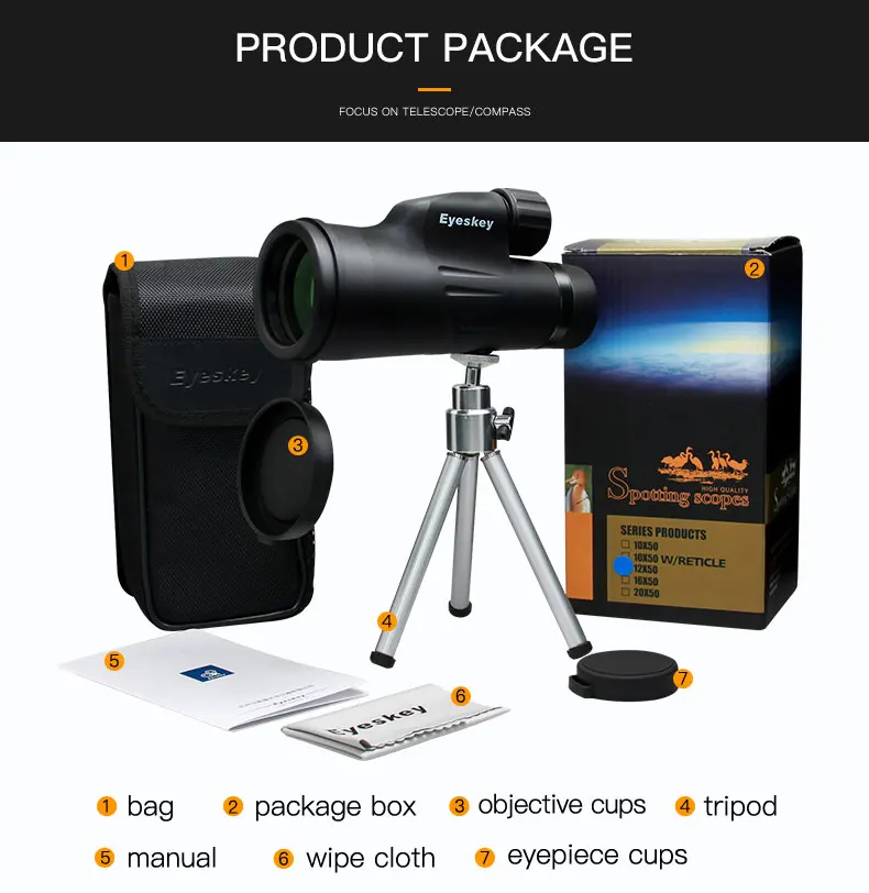 Eyeskey 10x50 встроенный сетка дальномер монокуляр телескоп водонепроницаемый азот кемпинг охотничьи прицелы с призмой Bak4
