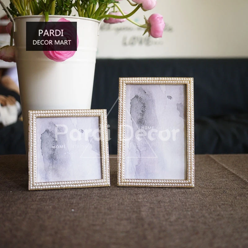 

Northern Europe Elegant Luxurious Metal Frame with Pearls 6inch/4inch Photo Frame Home Decorations 1pc/lot