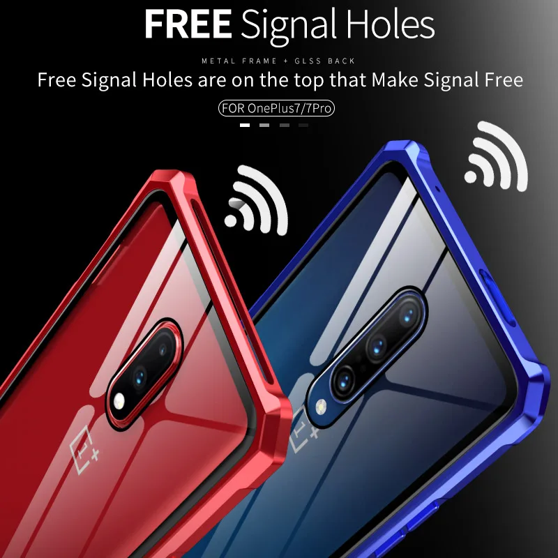 Роскошный металлический бампер для Oneplus 7 Pro Чехол прозрачная задняя крышка из