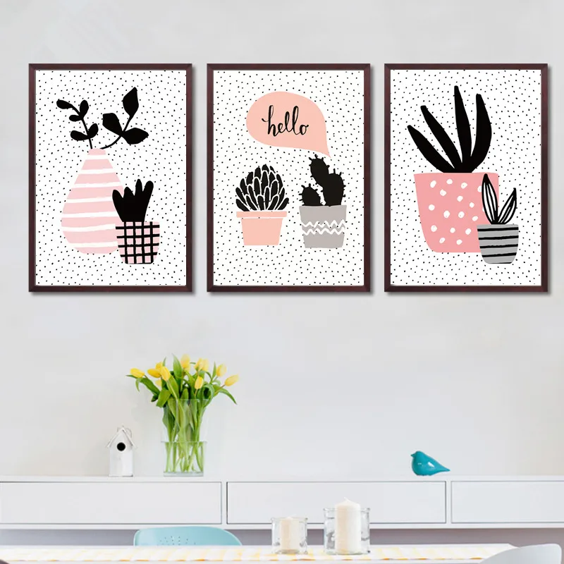 

Nordic Minimalist Cartoon Cactus Art Canvas Prints Posters Wall Picture Paintings For Kids Bedroom Home Decor No Frame
