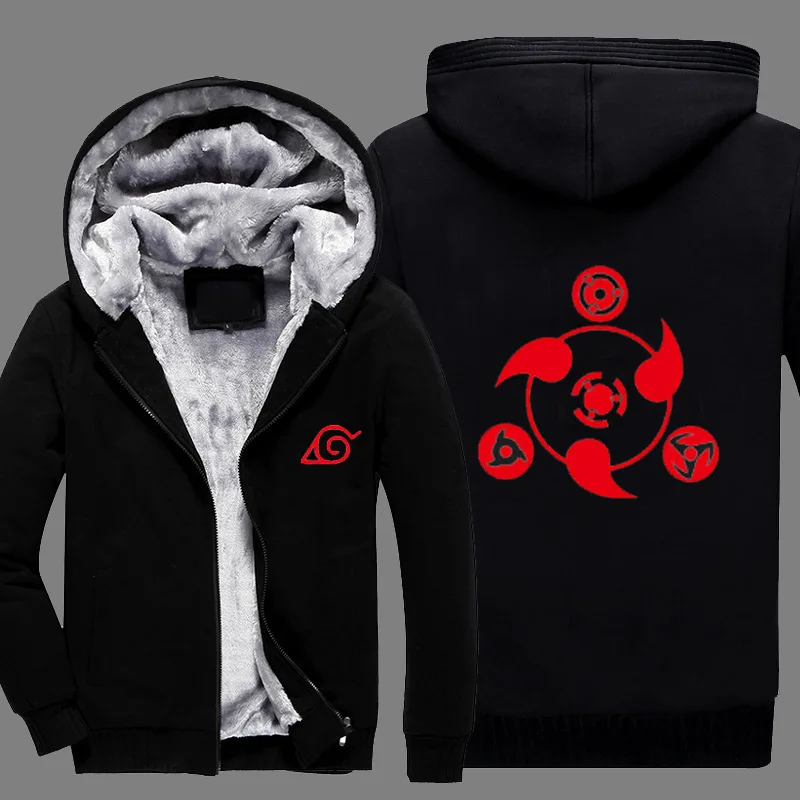 Наруто Толстовка Новая аниме Саске Uchiha Косплей пальто Uzumaki куртка с Наруто зимняя мужская толстая молния светящиеся толстовки S-5XL - Цвет: as shown