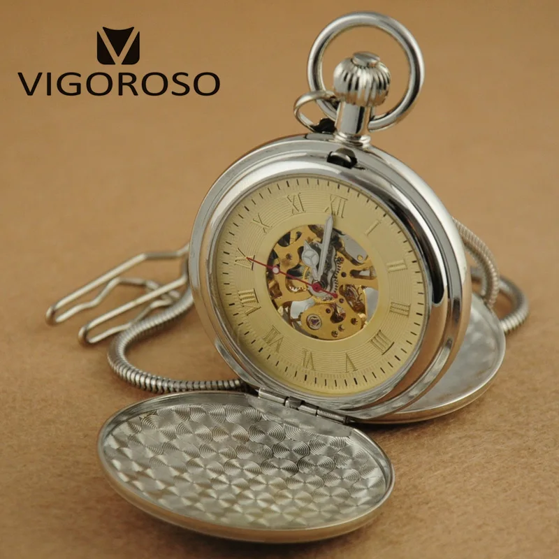 Часы наручные механические из нержавеющей стали роскошные серебристые с ручным