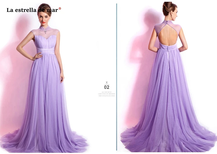 Vestidos para boda invitadas21019 Новое Тюлевое Кристальное платье с высоким вырезом сзади ТРАПЕЦИЕВИДНОЕ лиловое платье подружки невесты длинное платье brautjungfernkleid