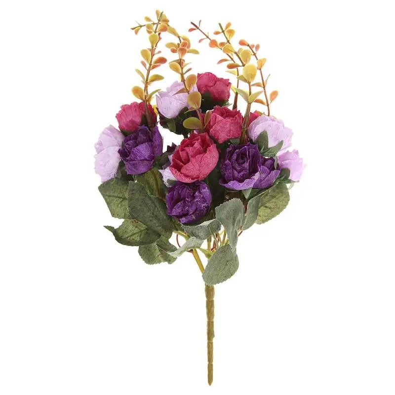 Purple Новые 21 головки/Букет шелковые розы в европейском стиле искусственные цветы букет поддельные цветы Свадебные вечерние украшения для дома высокое качество - Цвет: Purple
