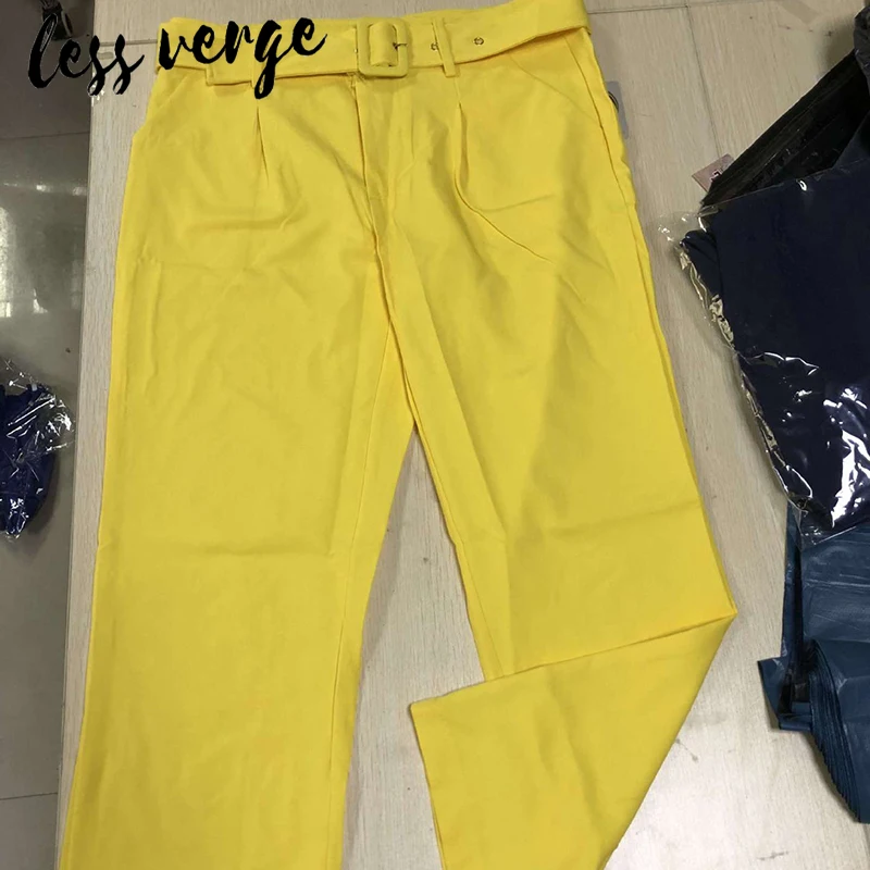 Белые женские брюки Lessverge с пряжкой и поясом повседневные свободные офисные