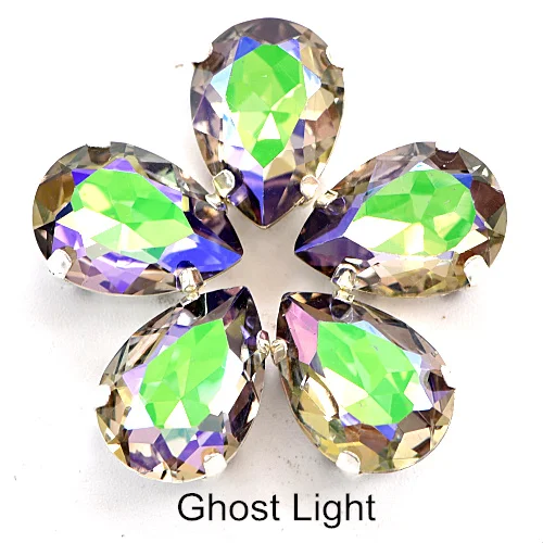 Ghost Light 20 штук, AAAAA, качественная, Каплевидная форма пришить стразы с когтями 10x14 мм с украшением в виде кристаллов Стекло Стразы для Сделай Сам одежда свадебное платье B1220 - Цвет: Ghost Light