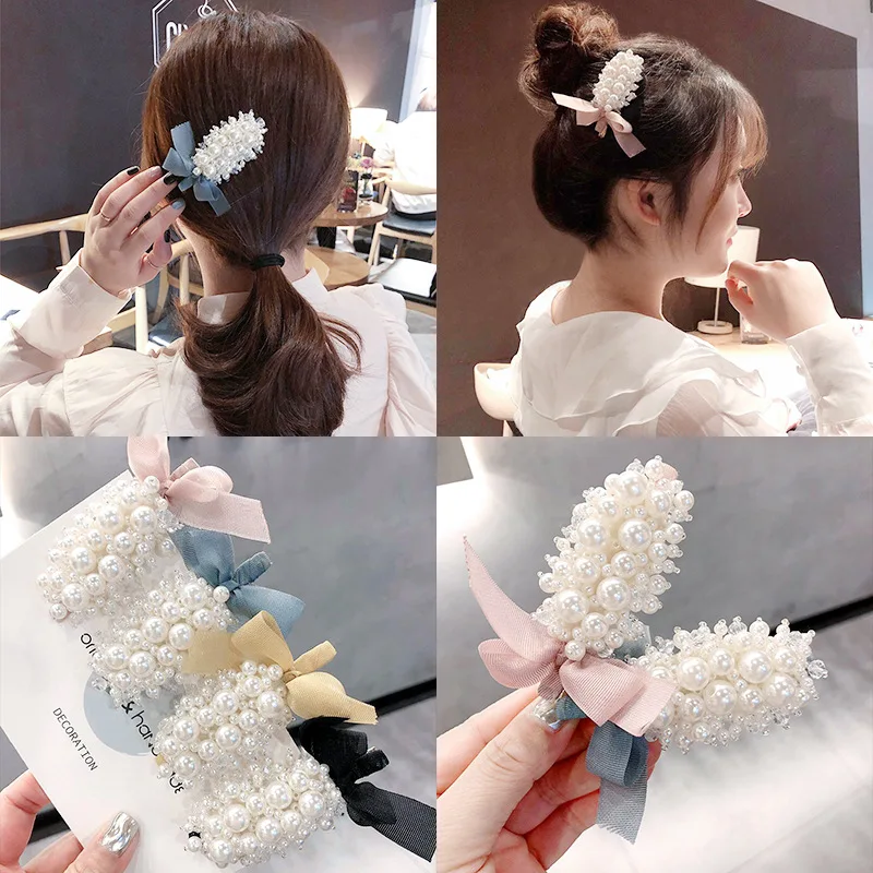 Блестящие жемчужные заколки для волос с бантом головной убор женщин и девушек