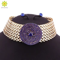 blue crystal statement necklace earrings set indian wedding party costume jewelry sets for brides bridesmaid women gifts