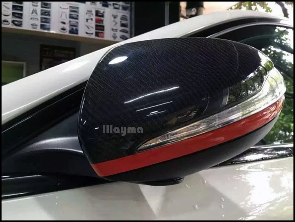 W205 углеродного волокна Сменное Зеркало Обложка для Benz C180 C200 C250 C300- год красная линия Стиль LHD RHD Автомобильное зеркало заднего вида крышки