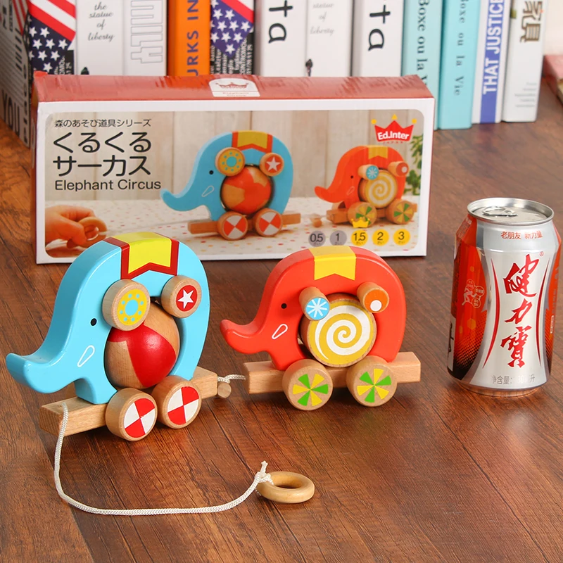 Деревянные животные тяните автомобиль колесо игрушка раннее развитие ребенка