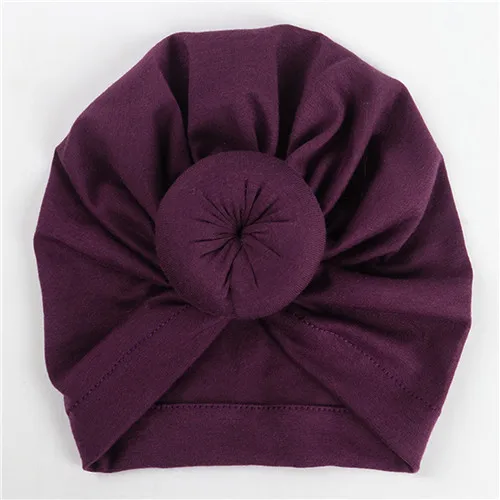 Purple Мода Пончик детская шапка новорожденных эластичные хлопковые детские шапочки Кепки многоцветный Младенческая тюрбан Шапки 1 предмет - Цвет: Purple