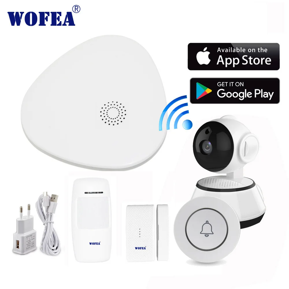 Wofea Wifi домашняя система охранной сигнализации с дверной звонок Кнопка SOS Аварийная кнопка wifi камера набор приложение управление SMS и автоматический набор