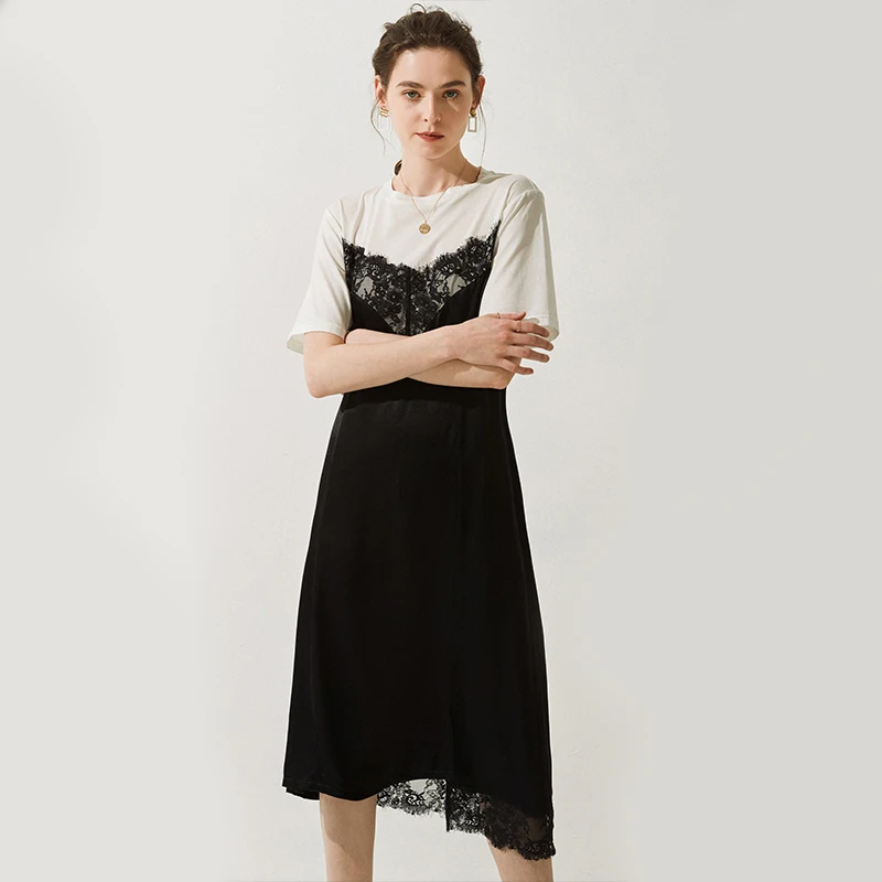 100% Silk Dresses Women Elegant High Quality Natural 2019 Two Piece Set Dress Three Quarter Sleeve | Женская одежда